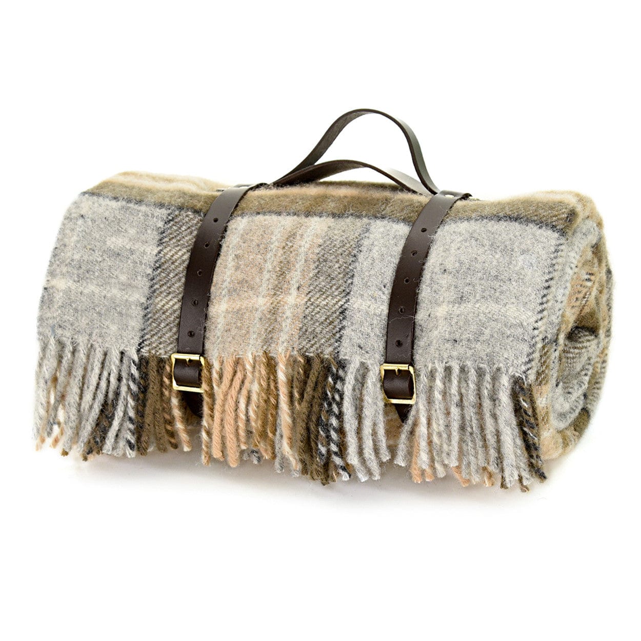 Mood_Company Picknickkleed Polo Tartan McKellar Bruin  - Wol - Leren Draagset - Waterdicht - 145x183cm - Tweedmill