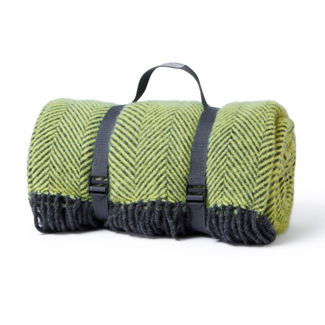 Mood_Company Picknickkleed Polo Visgraat Heldergroen met Donkergrijs  - Wol - Waterdicht - 145x183cm - Tweedmill