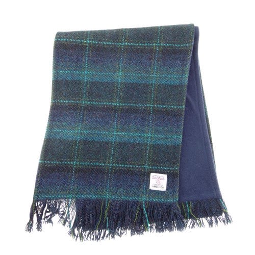 Mood_Company Sjaal Harris Tweed Blauw met Turquiose - Zachte Fleece binnenkant - 25 x 155 - Glen Appin of Scotland Sjaals