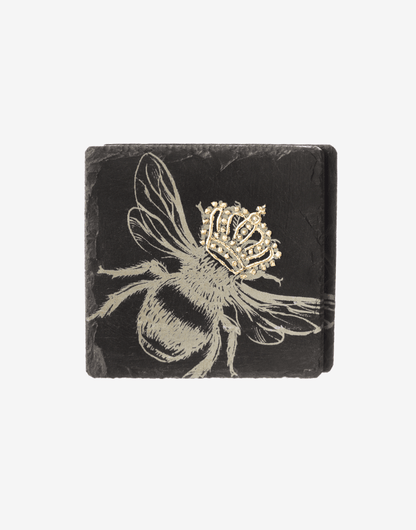 Mood Company - Onderzetters Bij met gouden kroon - Gegraveerd - Leisteen - Just Slate Company Scotland - 5060718710085