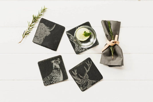 Onderzetters Country Animals - Gegraveerd - Leisteen - Just Slate Company Scotland by MoodCompanyNL