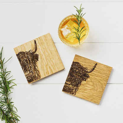 Onderzetters Schotse Hooglander - Schots Eikenhout - Scottish Made by MoodCompanyNL