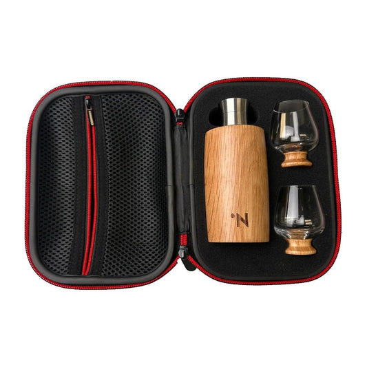 MoodCompanyNL - Outdoor Set – American Oak Flask & Glazen met houten voet in luxe cadeauverpakking - 6151217416420