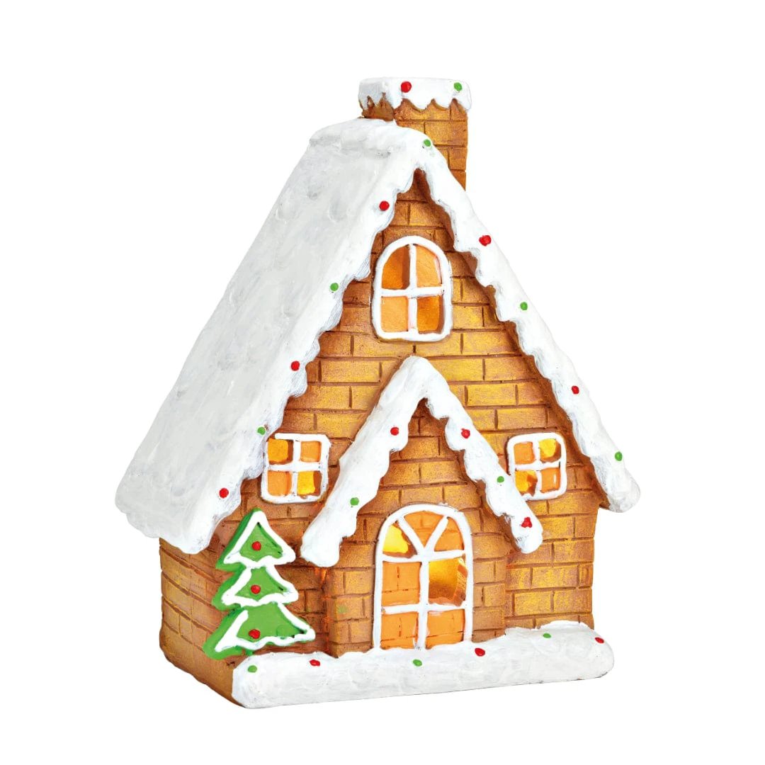 Peperkoekhuisje met LED - poly bruin - (B/H/D) 19x23x11cm - Wurm by MoodCompanyNL