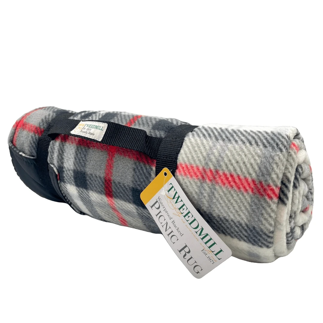 Picknickkleed Grijs Rood Geruit - Fleece - Waterdicht - 145x145cm - Tweedmill by MoodCompanyNL