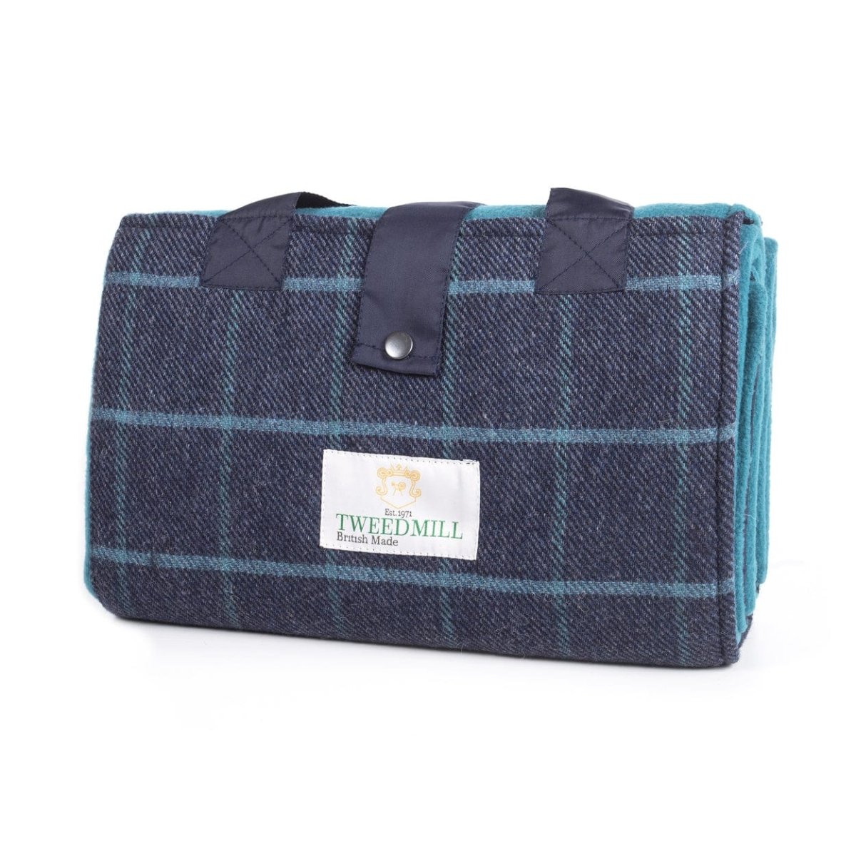 MoodCompanyNL - Picknickkleed Leisure Blauw met Turquoise - Fleece - Waterdicht - 137x137cm - Tweedmill - 5060674578279