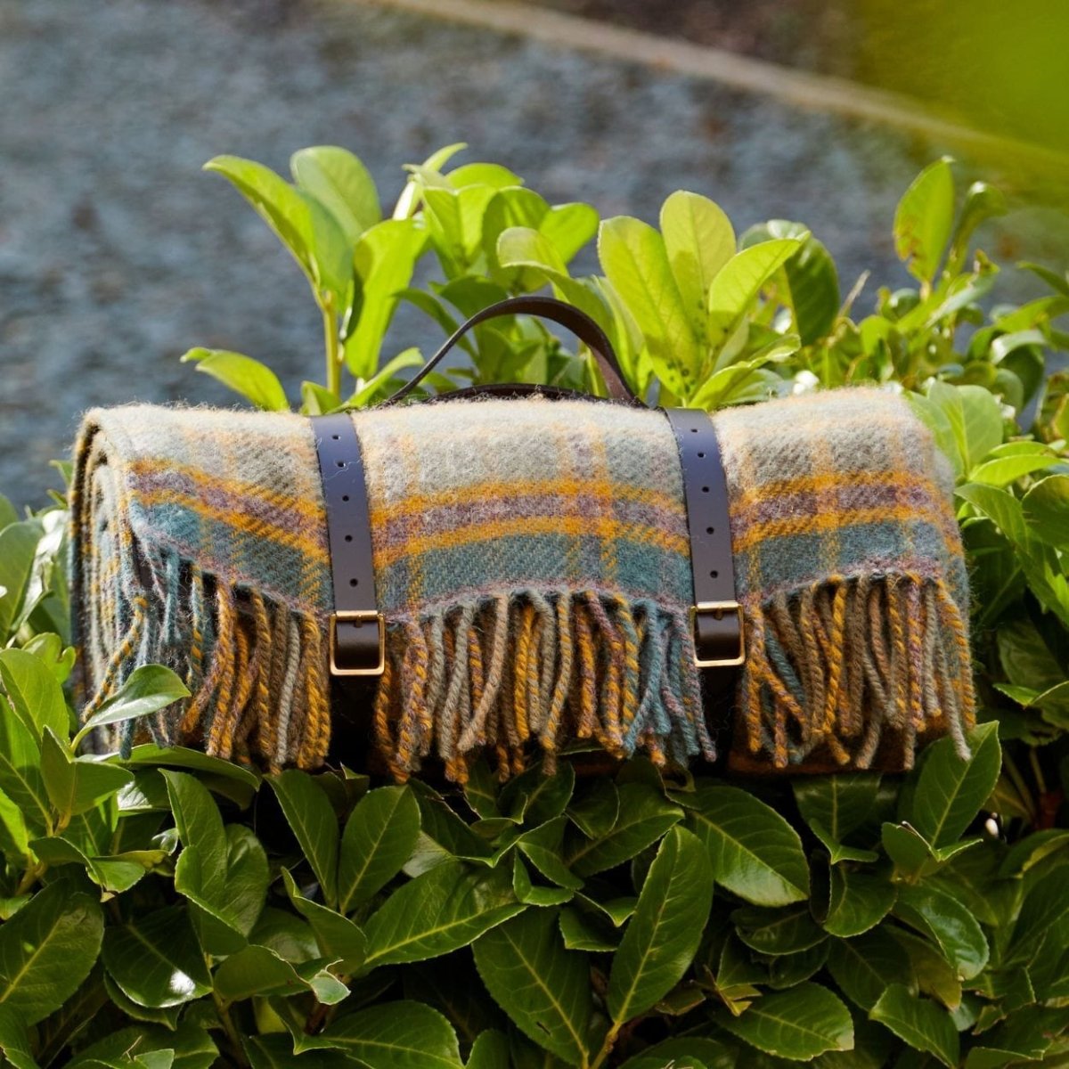 MoodCompanyNL - Picknickkleed Polo Cottage - Wol - Leren Draagset - Waterdicht - 145x183cm - Tweedmill - 5060958302606