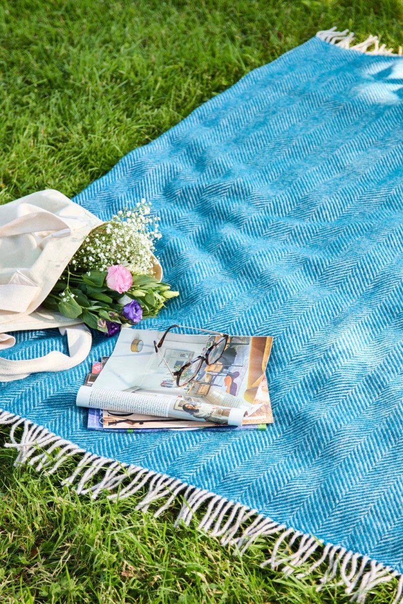 Picknickkleed Polo Teal and Hazel - Wol - Waterdicht - 150x183cm - Tweedmill by MoodCompanyNL