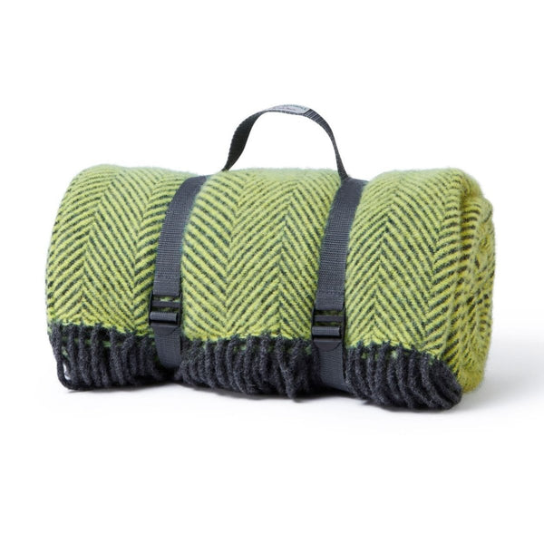 MoodCompanyNL - Picknickkleed Polo Visgraat Heldergroen met Donkergrijs - Wol - Waterdicht - 145x183cm - Tweedmill - 5060958302590