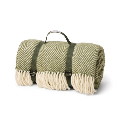 Mood Company - Picknickkleed Polo Visgraat Olive - Wol - Waterdicht - 150x183cm - Tweedmill - 5060958307731