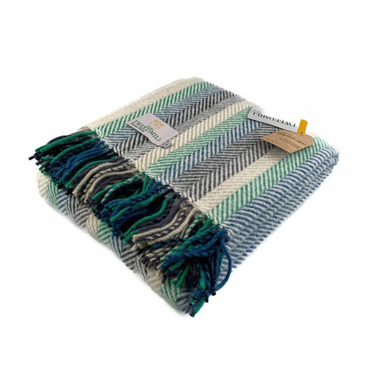 MoodCompanyNL - Plaid Gestreept Blauw en Groen (Riverland Green and Blue) - 150x183 - Nieuw Wol - Tweedmill UK - 5060674578873