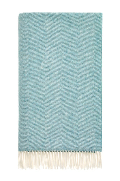 MoodCompanyNL - Plaid Visgraat Blauwgroen (Aqua) - Shetland Lamswol - 140x185 - Bronte by Moon Scotland - 5057900131568