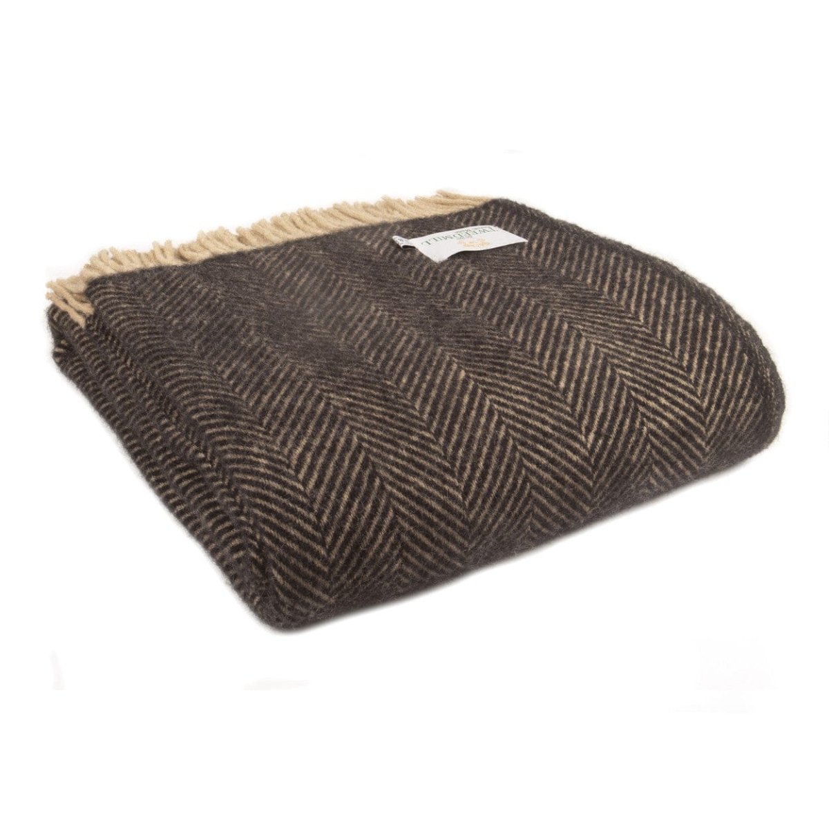 MoodCompanyNL - Plaid Visgraat Zwart met Lichtbruin (Vintage) - 150x183 - Nieuw Wol - Tweedmill UK - 5060067700805