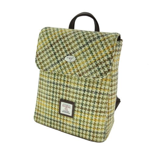 Mood Company - Rugzak Tummel Geel, groen, bruin dogtooth - Mini - 26x21x12 - Harris Tweed - Glen Appin of Scotland - 5061035012777