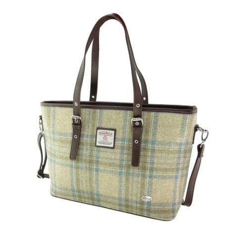 MoodCompanyNL - Schoudertas Spey Tote bag Beige Stewart en zacht Groen - Groot - Ritssluiting - Harris Tweed - Glen Appin of Scotland - 5060959027195