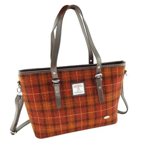 Schoudertas Spey Tote bag Bruin met Oranje - Groot - Ritssluiting - Harris Tweed - Glen Appin of Scotland by MoodCompanyNL
