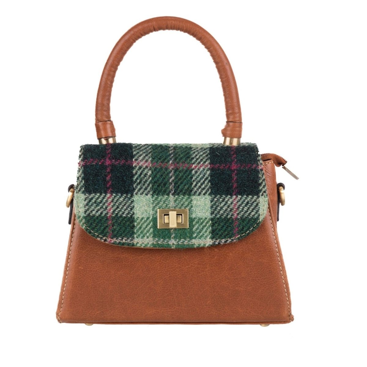 MoodCompanyNL - Small Groene Satchel Tas van Leer & Harris Tweed | Das Impex - 5056703019578