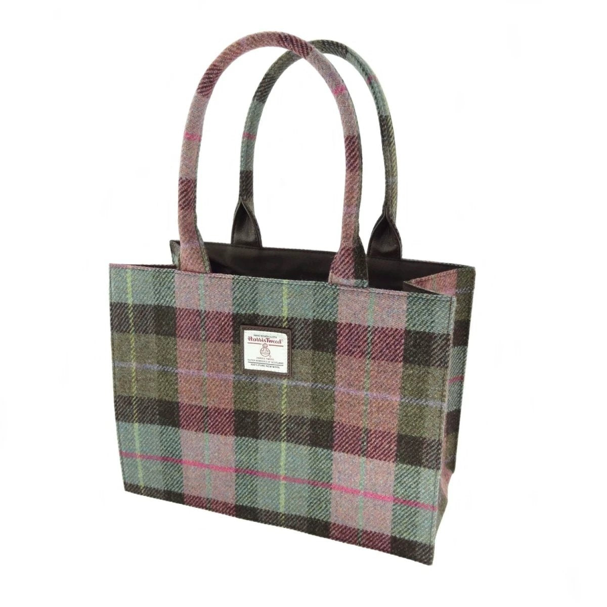 Mood Company - Tas Harris Tweed Shopper Glencoe Muted Green & Rose Pink Tartan - 36x49x16 - Glen Appin of Scotland - 5061035014313
