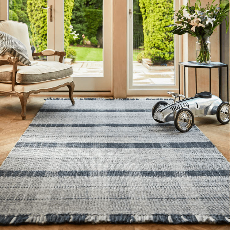 Mood Company - Vloerkleed Origins Highland Check Marineblauw - Gerecycled Polyester - 160x230 - Phoenox Textiles UK - 5026134517677