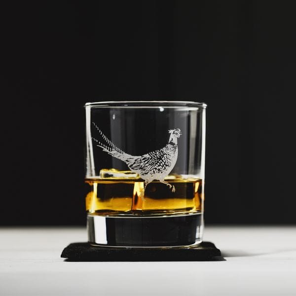 MoodCompanyNL - Whiskyglas Gegraveerd met Fazant en leistenen onderzetter - Just Slate Company Scotland - 5060426288500