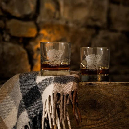 Whiskyglazen Gegraveerd Schotse Hooglander 2 stuks - Just Slate Company Scotland by MoodCompanyNL